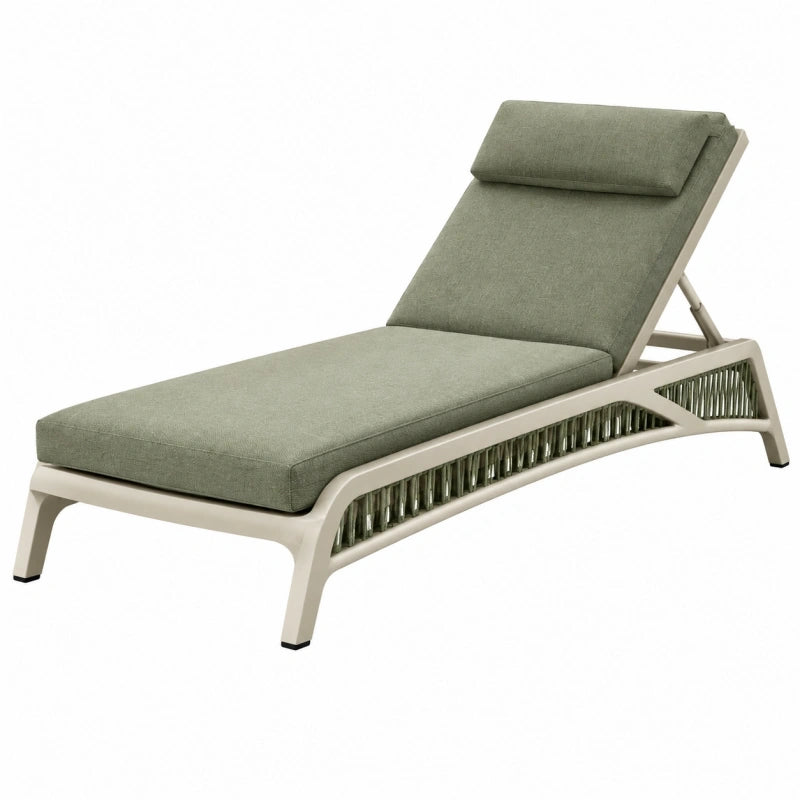 Sonnenliege 200 x 70 cm mit Metallgestell in Beige und Olivgrün - verstellbare Gartenliege mit Textilpolsterung