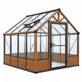 Gewächshaus 240 x 190 x 230 cm Aluminium Holzoptik transparent mit Tür und Dachfenster