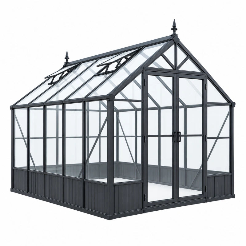 Gewächshaus 320 x 240 x 250 cm aus Aluminium und Glas in Schwarz mit Doppeltür