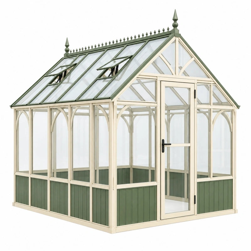 Gewächshaus 190 x 190 x 260 cm aus Metall und transparenten Paneelen Grün Creme mit Lüftungsfenstern
