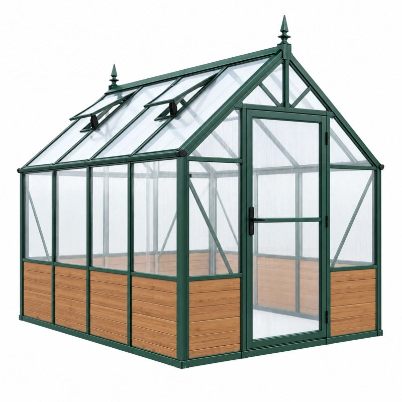 Gewächshaus 190 x 190 x 220 cm Aluminium Polycarbonat Grün mit Lüftungsfenstern