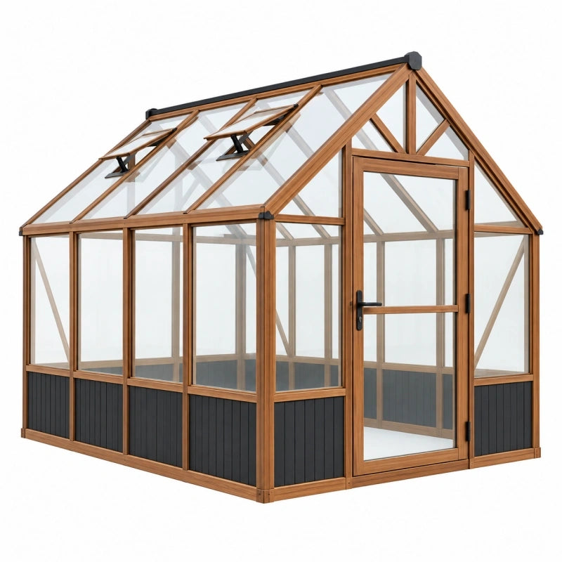 Gewächshaus 240 x 190 x 230 cm Holz Glas Braun für Garten mit Dachfenstern