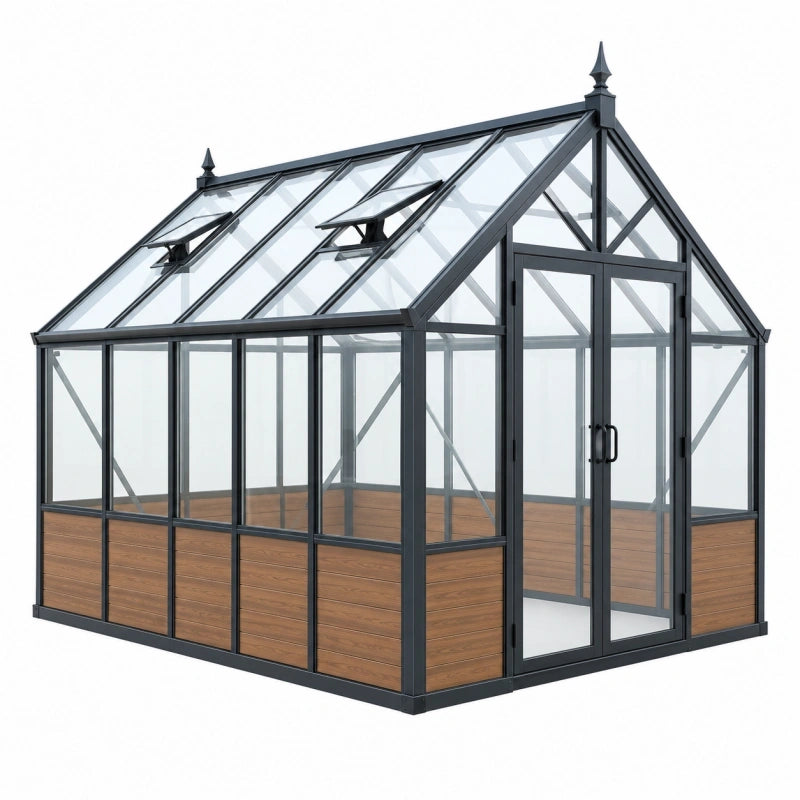 Gewächshaus 240 x 190 x 230 cm Aluminium Glas Anthrazit freistehend mit Dachfenstern