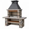 Gartenkamin 150 x 80 x 240 cm Stein Stahl Grau Schwarz Braun mit Grillrost für Außenbereich