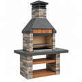 Grillkamin 150 x 70 x 230 cm aus Stein Grau Braun mit Grillrost und Kaminhaube