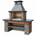 Grillkamin 180 x 80 x 230 cm aus Stein und Beton in Grau Braun mit Grillrost für den Außenbereich