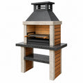 Grillkamin 100 x 70 x 210 cm aus Stein und Metall in Grau Schwarz für den Garten