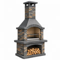 Grillkamin 125 x 70 x 220 cm Naturstein Grau für Garten mit Kaminabzug