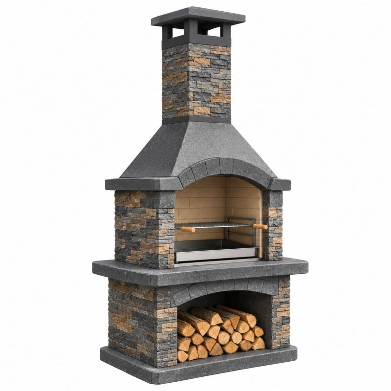 Grillkamin 125 x 70 x 220 cm Naturstein Grau für Garten mit Kaminabzug