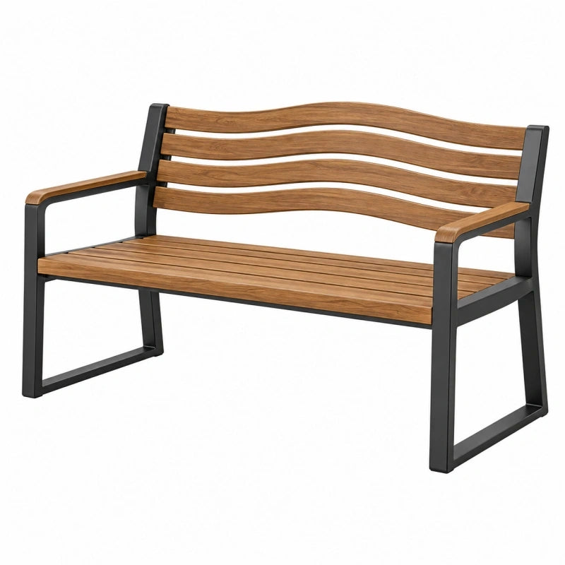 Gartenbank 120 x 60 x 85 cm aus Holz und Metall Braun Schwarz mit Armlehnen