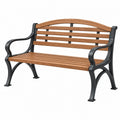 Gartenbank 120 cm Holzleisten Braun Metallgestell Schwarz mit Armlehnen