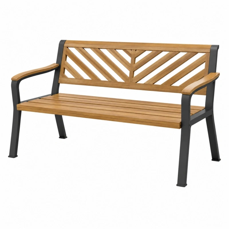 Gartenbank 150 x 65 x 88 cm Holz Naturbraun Schwarz mit Metallgestell