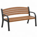 Gartenbank 120 x 60 x 85 cm Metall Holzoptik Braun Schwarz mit Armlehnen