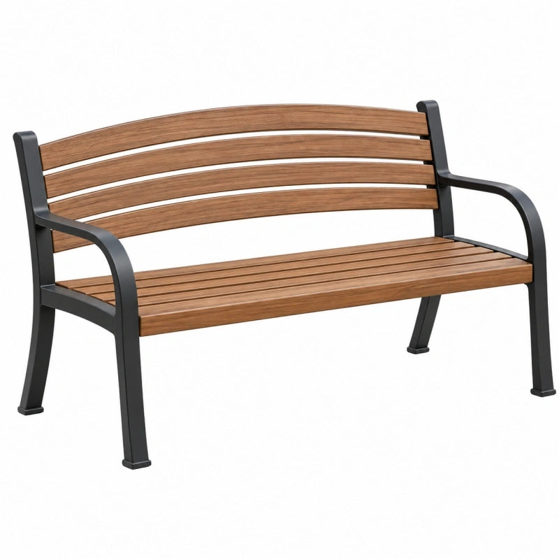 Gartenbank 120 x 60 x 85 cm Metall Holzoptik Braun Schwarz mit Armlehnen