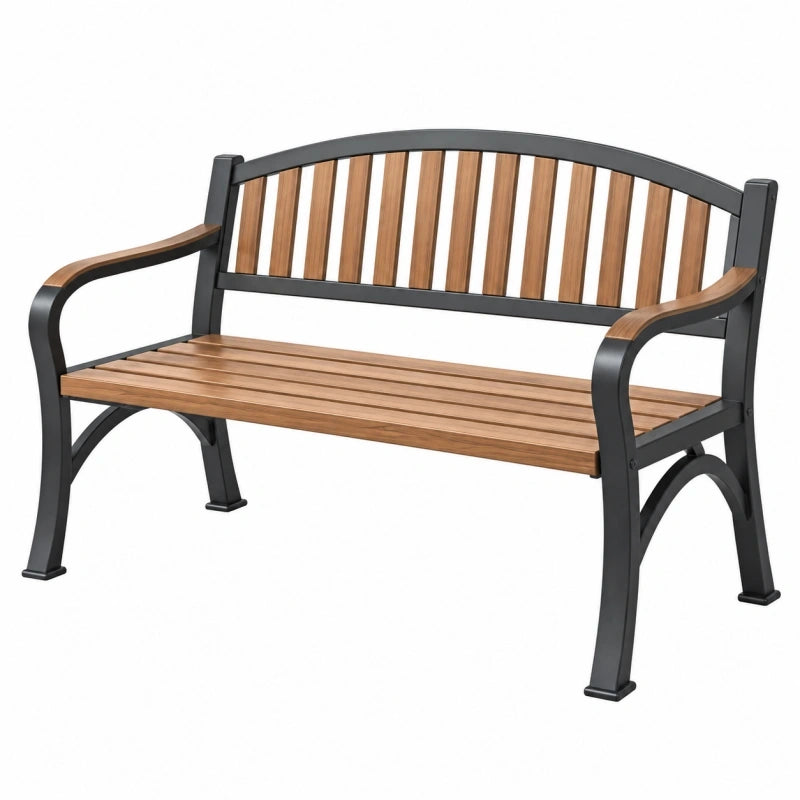 Gartenbank 122 x 60 x 87 cm aus Holz und Stahl in Braun/Schwarz mit Rückenlehne