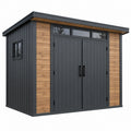 Gartenhaus 240 x 180 x 210 cm aus Stahlblech in Anthrazit und Holzoptik mit Doppeltür