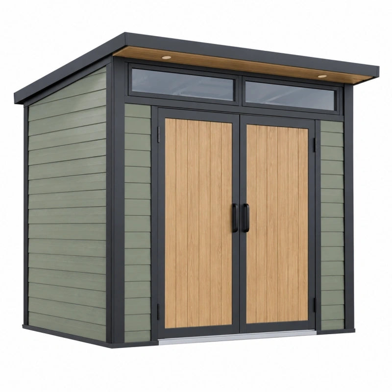 Gartenhaus 200 x 120 x 210 cm aus Kunststoff und Metall in Grün Holzoptik mit Doppeltür