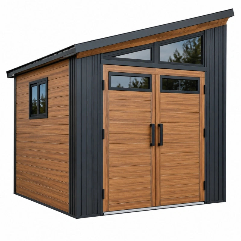 Gartenhaus 300 x 200 x 250 cm Holz und Metall Anthrazit Braun mit Doppeltür und Fenstern